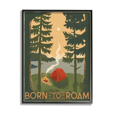 Stupell Industries Born to Roam Phrase Rustic Forest Camping Tent Framed Wall Art