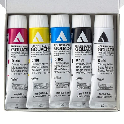 12 Packs: 5 ct. (60 total) Holbein Artist Acrylic Gouache Primary Mixing Colors
