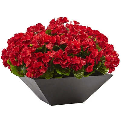 15" Red Geranium in Black Planter