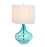 Elegant Designs Light Blue Glass Table Lamp with Fabric Shade