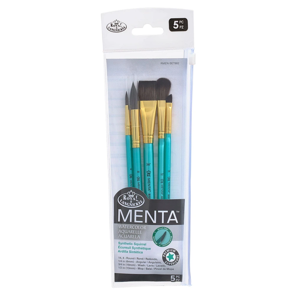 Royal & Langnickel® Menta™ Synthetic Squirrel Watercolor 5 Piece Brush Set