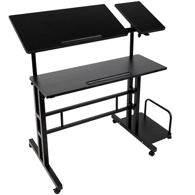 Mind Reader Black Mobile Sitting or Standing Desk