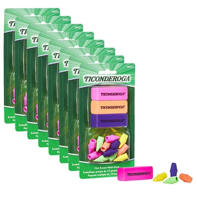 Ticonderoga® Neon Beveled & Wedge Cap Eraser Combo Set, 8 Packs of 15