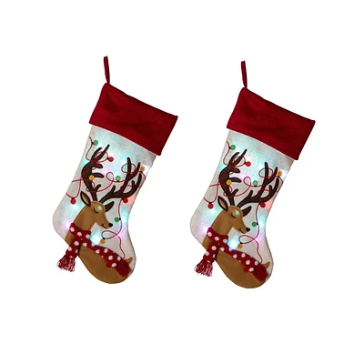 Glitzhome® 21" LED Reindeer Christmas Stockings, 2ct.