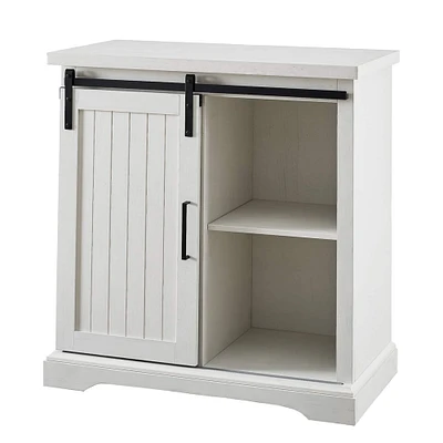 Walker Edison 32" Brushed White Sliding Grooved Door Accent Console