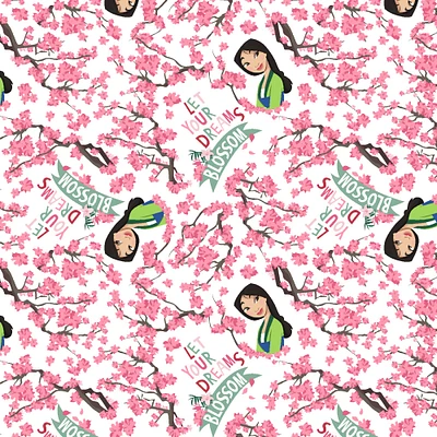 Disney® Princess Mulan White Let Your Dreams Blossom Cotton Fabric