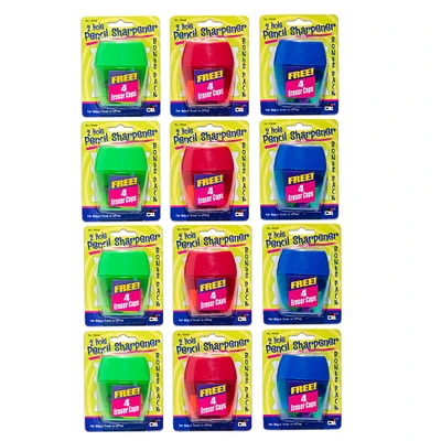 Assorted Charles Leonard 3 Hole Pencil Sharpener, 2 Packs of 12