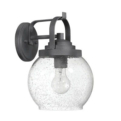 Bertram Distressed Zinc Industrial Lantern Seedy Glass Globe & Metal Wall Mounted Outdoor Light
