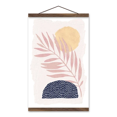 Blush Leaf and Sun Teak Hanging Canvas