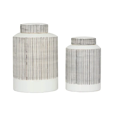 Black and White Ceramic Modern Jars, set of 2, 13", 11"