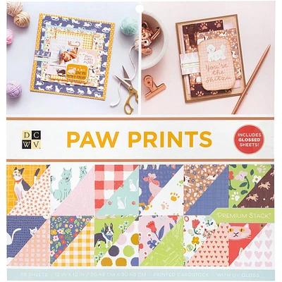 DCWV® Paw Prints 12" x 12" Double-Sided Cardstock Stack, 36 Sheets
