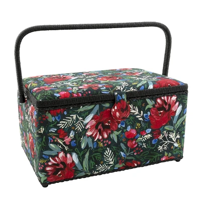 Dritz® Green & Red Floral Extra Large Sewing Basket with Removable Tray