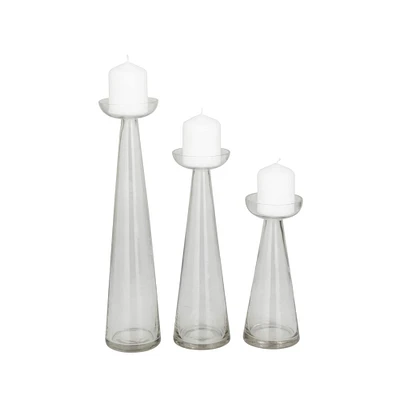 The Novogratz Set of 3 Clear Glass Contemporary Candle Holder, 3" x 3" x 3"