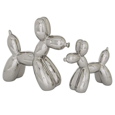 Silver Porcelain Balloon Animal Dog Sculpture Set