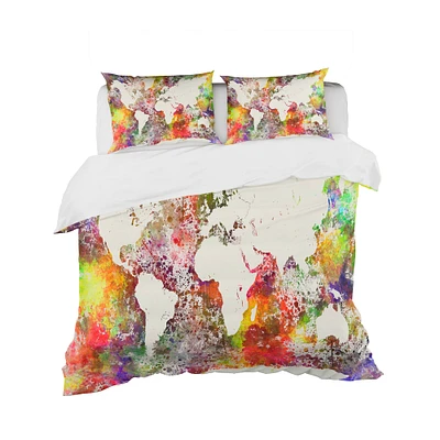 Designart 'World Map in Great Colors' Watercolor Map Bedding Set