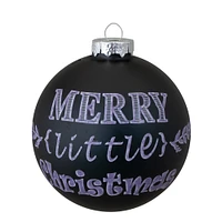 4ct. 2.5" Matte Black Merry Little Christmas Glass Ball Ornaments