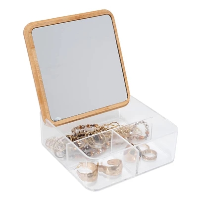 Simplify Bamboo Lid & Mirror Clear 3 Compartment Organizer