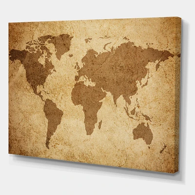 Designart - Ancient Map of The World V - Vintage Canvas Wall Art Print