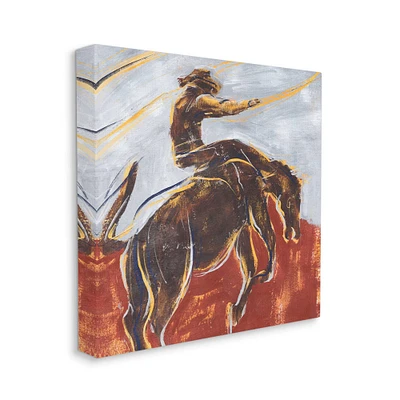 Stupell Industries Western Cowboy Lasso Horse Buck Red Blue Canvas Wall Art
