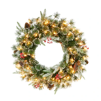 6 Pack: 24" Pre-Lit Pine, Cones & Red Berries Wreath