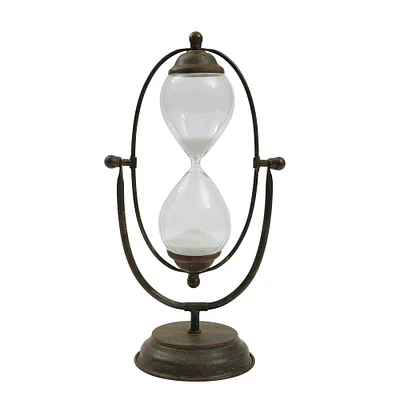 14.5" Distressed Metal Hourglass with White Sand