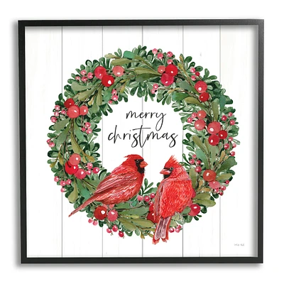 Stupell Industries Merry Christmas Red Cardinal Wreath Framed Giclee Art