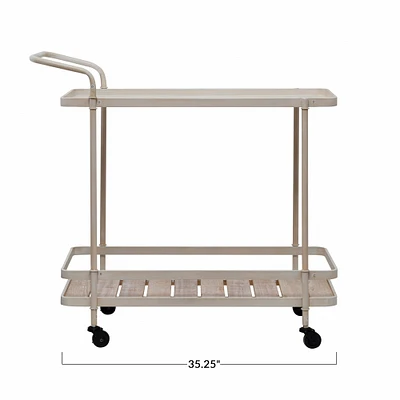 35" Cream Metal 2-Tier Bar Cart