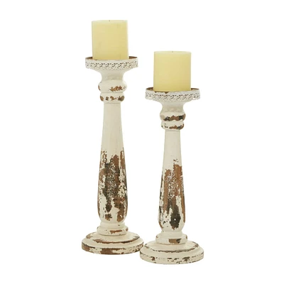 Brown & White Traditional Candle Holder Set, 13" & 15"