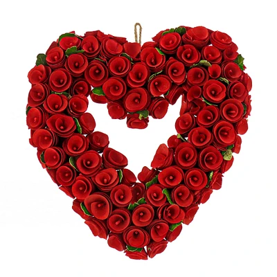 13" Artificial Red Rose Floral Valentine’s Day Heart Wreath