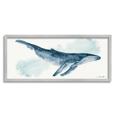 Stupell Industries Nautical Humpback Whale Marine Animal Blue Watercolor Painting Framed Wall Art