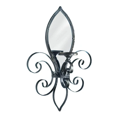 22" Mirrored Fleur-De-Lis Candle Wall Sconce