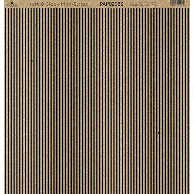 Paper Café Kraft & Black Mini Stripe 12" x 12" Cardstock, 15 Sheets