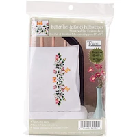 Tobin Stamped For Embroidery Butterflies & Roses Pillowcase Set