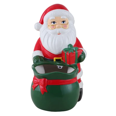 12" Ceramic Musical Santa Bag Candy Bowl