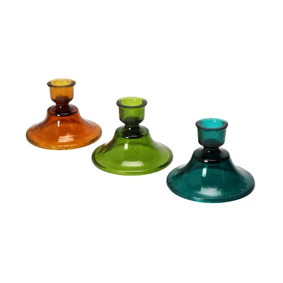 Multicolor Glass Taper Candle Holder Set