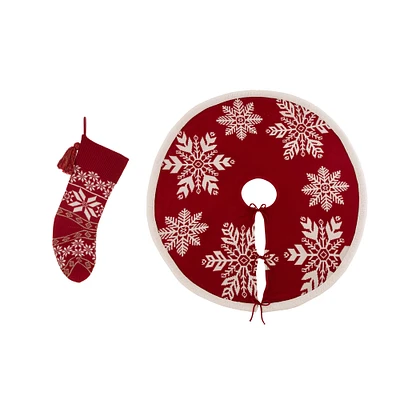 Glitzhome® Knitted Christmas Snowflake Stocking & Tree Skirt Set