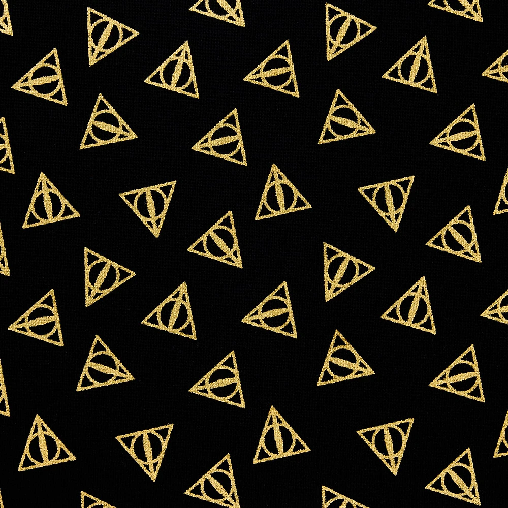 Camelot Fabrics Harry Potter Metallic Gold Deathly Hallow Logo Cotton Fabric