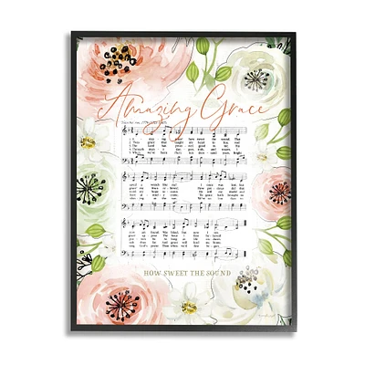 Stupell Industries Amazing Grace Pink Floral Sheet Music Wall Art