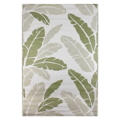 Green & White Palm Leaf Rectangular Outdoor Area Rug, 4ft. x 6ft.