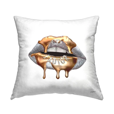 Stupell Industries Glamourous Silver Lip Portrait High Fashion Styling Throw Pillow 18" x 18"