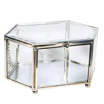 Home Details Silver Vintage Mirrored Bottom Diamond Shape Glass Keepsake Box