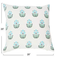 20'' Square Floral Print Cotton Pillow