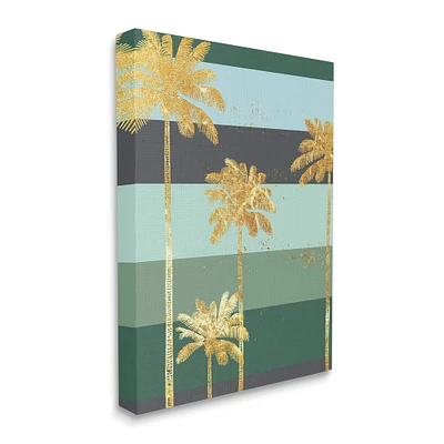 Stupell Industries Glam Tropical Palms over Green Bold Stripes Canvas Wall Art