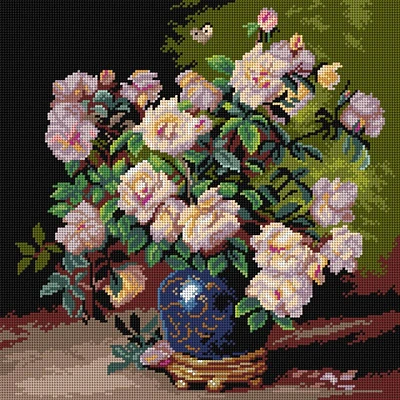 Orchidea Roses in a Cobalt Vase Counted Cross Stitch Kit