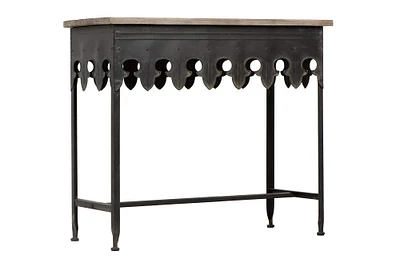 36" Rustic Farmhouse Metal Console Table with Solid Wood Top