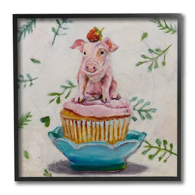 Stupell Industries Charming Teacup Pig on Strawberry Cupcake Dessert, 12" x 12"