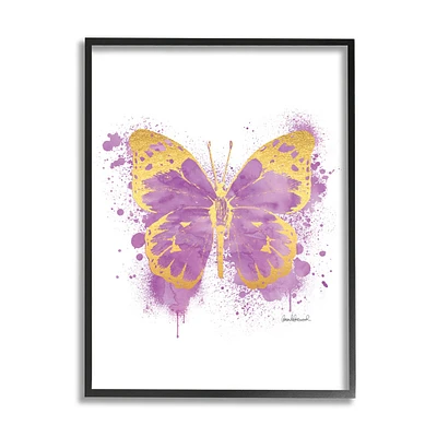 Stupell Industries Purple Butterfly Paint Splatter Glam Insect in Black Frame Wall Art