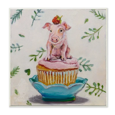 Stupell Industries Charming Teacup Pig on Strawberry Cupcake Dessert, 12" x 12"