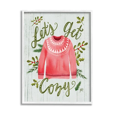 Stupell Industries Let's Get Cozy Holly Plants Pink Winter Sweater in White Frame Wall Art