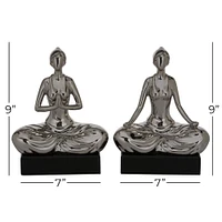 9" Silver Porcelain Yoga Sculpture Set